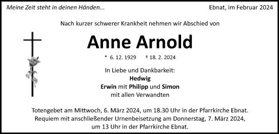 Traueranzeige von Anne Arnold von Schwäbische Post