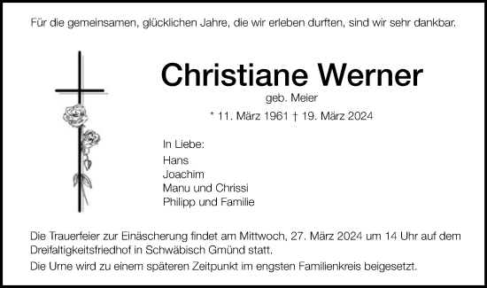 Traueranzeige von Christiane Werner von Gmünder Tagespost