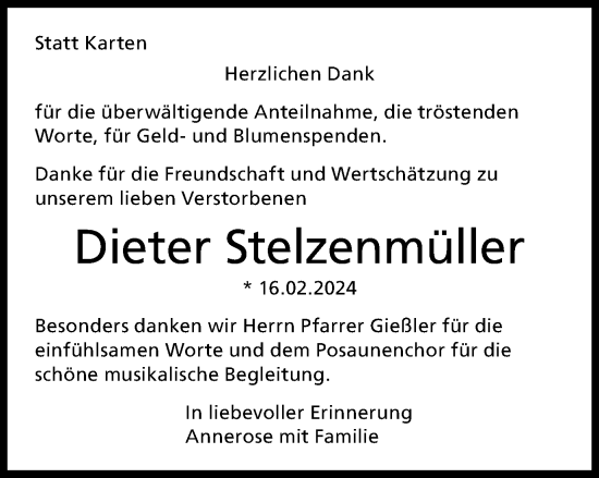 Traueranzeige von Dieter Stelzenmüller von Schwäbische Post