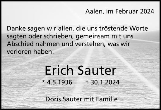 Traueranzeige von Erich Sauter von Schwäbische Post