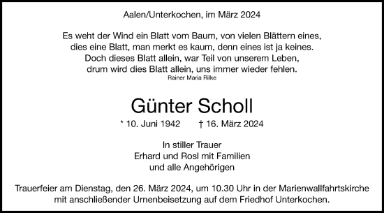 Traueranzeige von Günter Scholl von Schwäbische Post