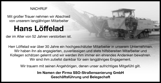 Traueranzeige von Hans Löffelad von Schwäbische Post