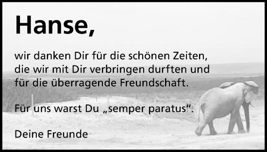 Traueranzeige von Hanse  von Schwäbische Post