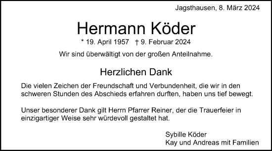 Traueranzeige von Hermann Köder von Schwäbische Post