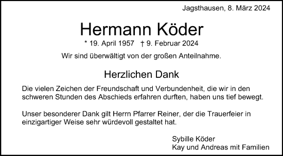 Traueranzeige von Hermann Köder