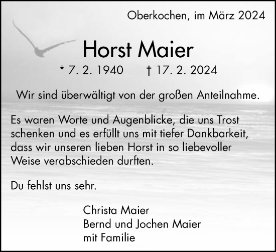 Traueranzeige von Horst Maier von Schwäbische Post