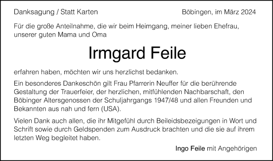 Traueranzeige von Irmgard Feile von Gmünder Tagespost