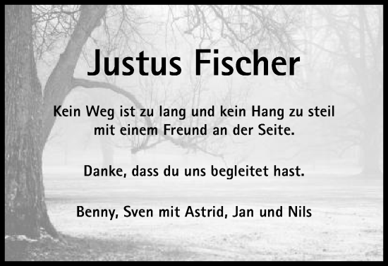 Traueranzeige von Justus Fischer von Schwäbische Post
