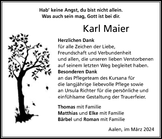 Traueranzeige von Karl Maier von Schwäbische Post