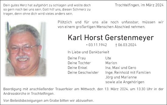 Traueranzeige von Karl Horst Gerstenmeyer von Schwäbische Post