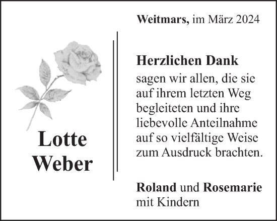Traueranzeige von Lotte Weber von Gmünder Tagespost