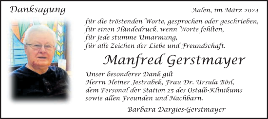 Traueranzeige von Manfred Gerstmayer von Schwäbische Post