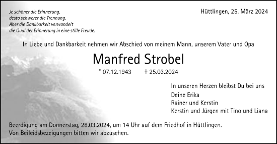 Traueranzeige von Manfred Strobel von Schwäbische Post