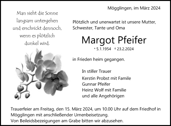 Traueranzeige von Margot Pfeifer von Schwäbische Post