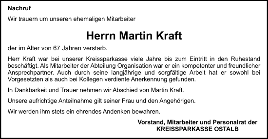 Traueranzeige von Martin Kraft von Gmünder Tagespost