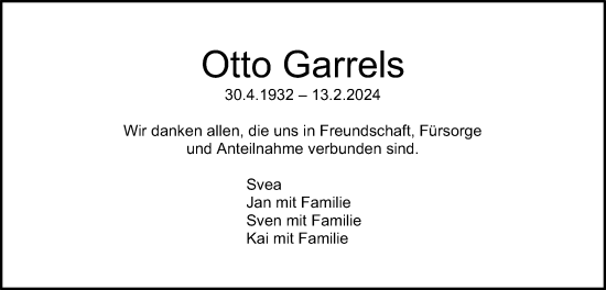 Traueranzeige von Otto Garrels von Schwäbische Post