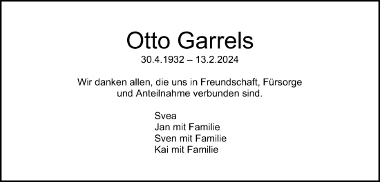 Traueranzeige von Otto Garrels