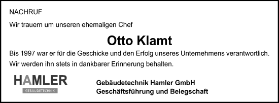 Traueranzeige von Otto Klamt von Gmünder Tagespost