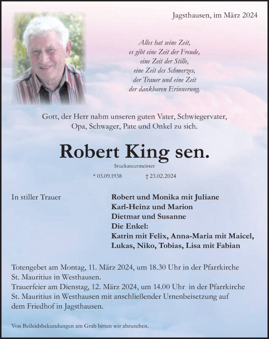 Traueranzeige von Robert King von Schwäbische Post