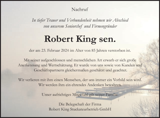 Traueranzeige von Robert King von Schwäbische Post