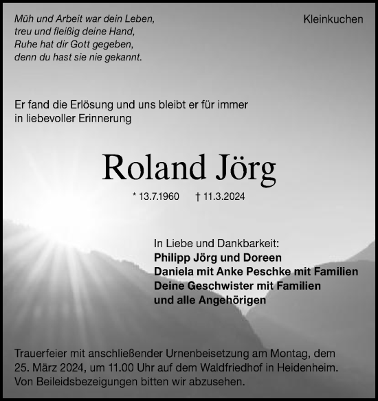 Traueranzeige von Roland Jörg von Schwäbische Post