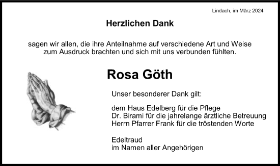 Traueranzeige von Rosa Göth von Gmünder Tagespost