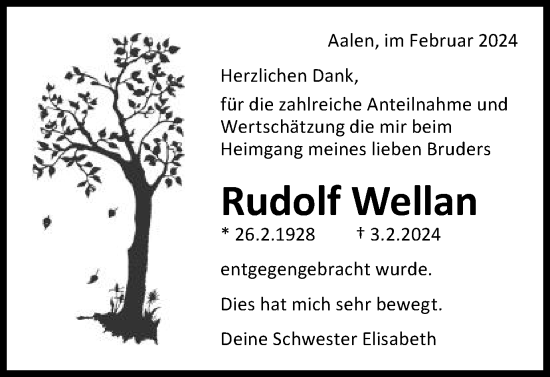 Traueranzeige von Rudolf Wellan von Schwäbische Post