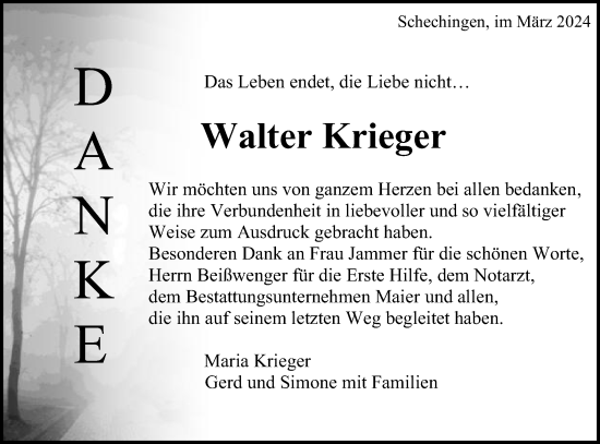 Traueranzeige von Walter Krieger