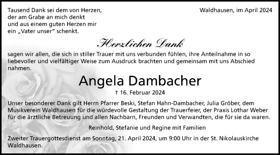 Traueranzeige von Angela Dambacher von Schwäbische Post