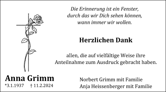 Traueranzeige von Anna Grimm von Gmünder Tagespost