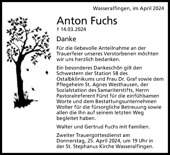 Traueranzeige von Anton Fuchs von Schwäbische Post