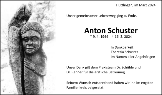 Traueranzeige von Anton Schuster von Schwäbische Post