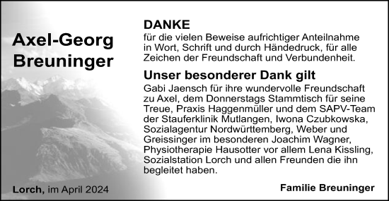 Traueranzeige von Axel-Georg Breuninger von Gmünder Tagespost