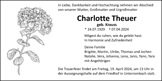 Traueranzeige von Charlotte Theuer von Schwäbische Post