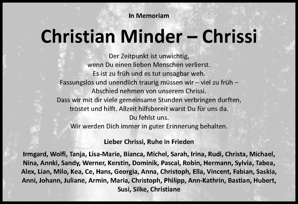  Traueranzeige für Christian Minder vom 13.04.2024 aus Schwäbische Post