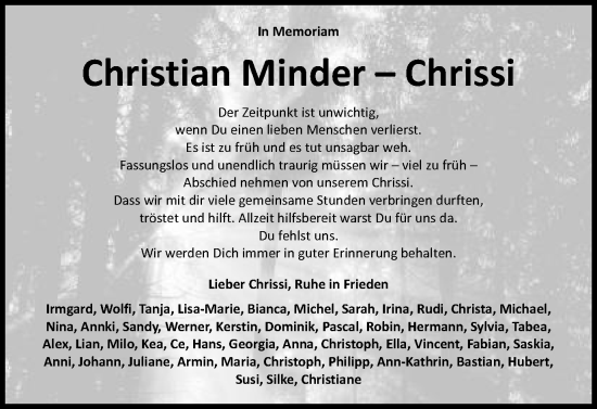 Traueranzeige von Christian Minder von Schwäbische Post