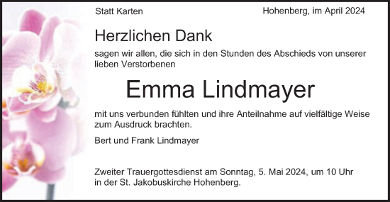 Traueranzeige von Emma Lindmayer von Schwäbische Post