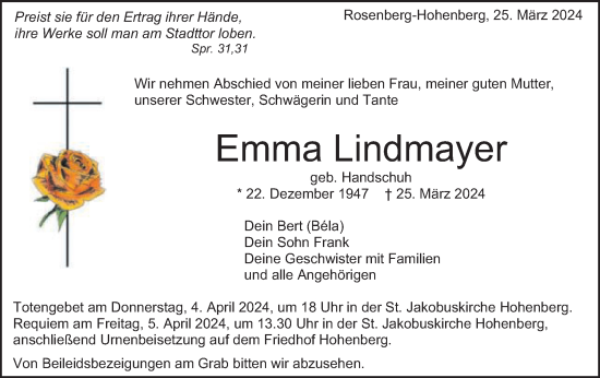 Traueranzeige von Emma Lindmayer von Schwäbische Post