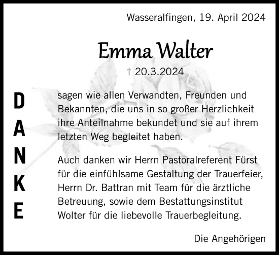 Traueranzeige von Emma Walter von Schwäbische Post