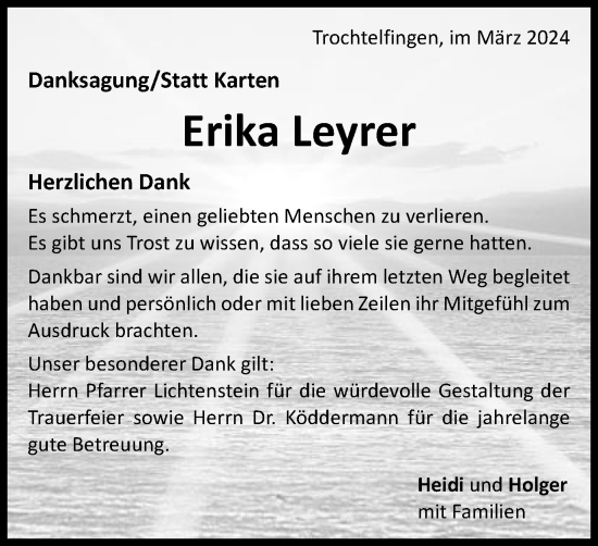 Traueranzeige von Erika Leyrer von Schwäbische Post