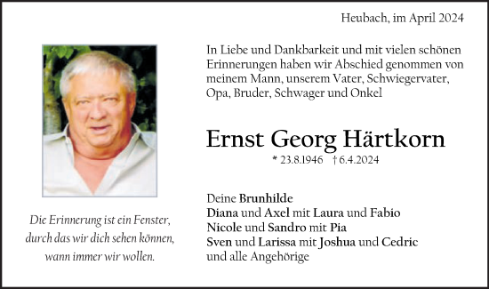 Traueranzeige von Ernst Georg Härtkorn von Gmünder Tagespost