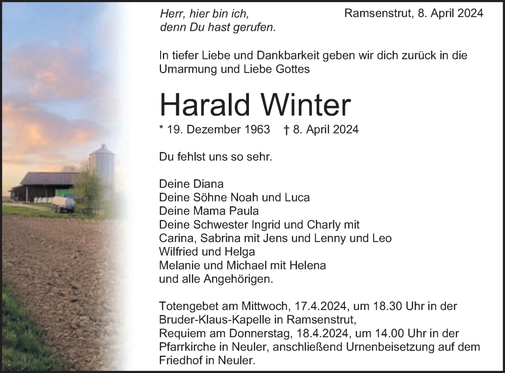  Traueranzeige für Harald Winter vom 16.04.2024 aus Schwäbische Post
