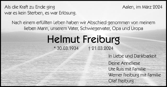 Traueranzeige von Helmut Freiburg von Schwäbische Post
