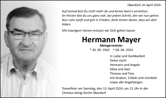 Traueranzeige von Hermann Mayer von Schwäbische Post