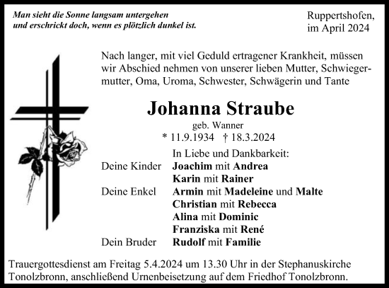 Traueranzeige von Johanna Straube