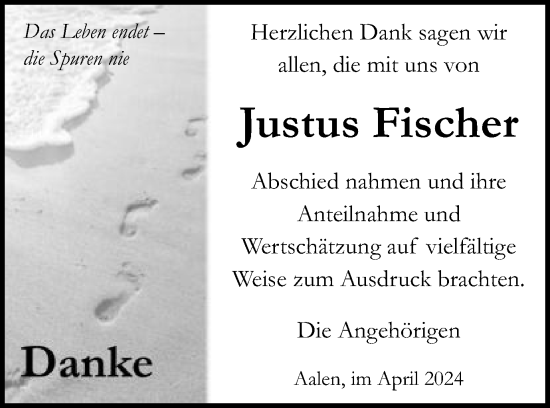 Traueranzeige von Justus Fischer von Schwäbische Post