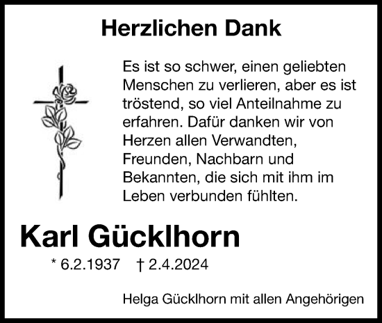 Traueranzeige von Karl Gücklhorn von Schwäbische Post