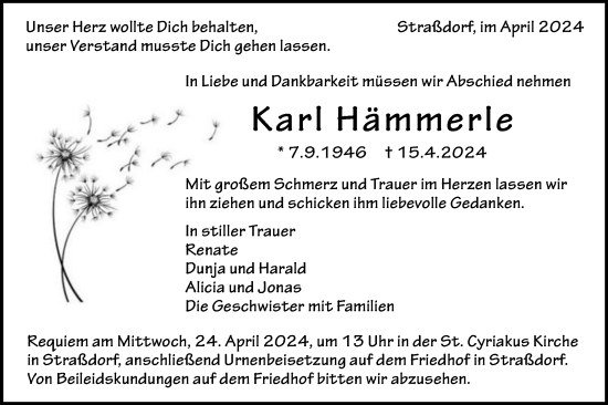 Traueranzeige von Karl Hämmerle von Gmünder Tagespost