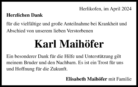 Traueranzeige von Karl Maihöfer von Gmünder Tagespost