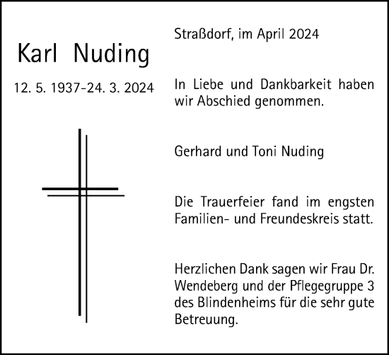 Traueranzeige von Karl Nuding von Gmünder Tagespost